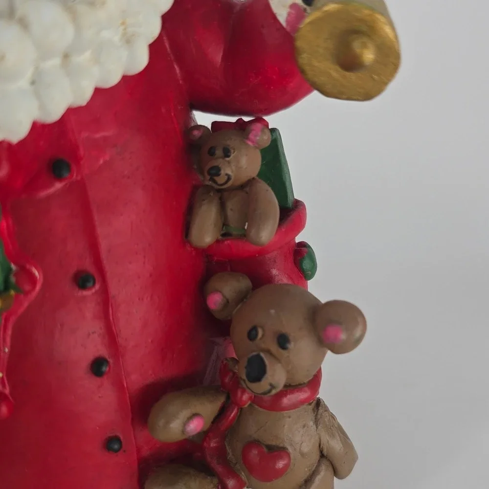 Vintage Santa Figurine Teddy Bears Hearts Christmas Tree Bell Holiday Decor